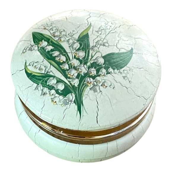 Vintage Italian Hand Painted Lily of the Valley Trinket Box Gold Hinged Lid - Picture 1 of 5